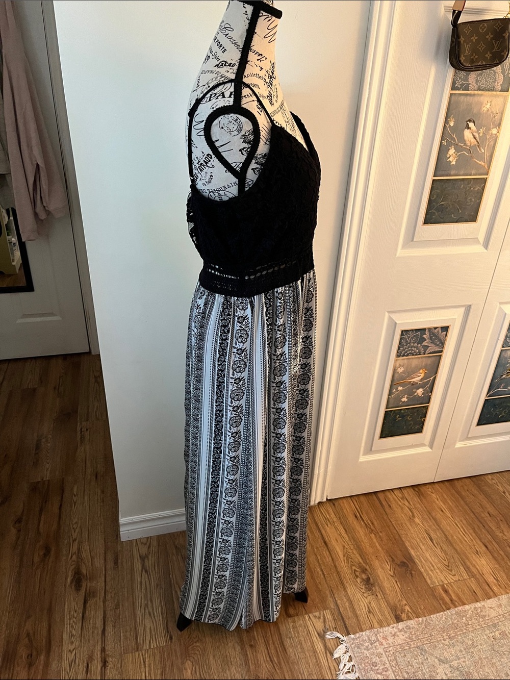 Black & White Maxi Dress with Patterned Skirt - Picture 7 of 11